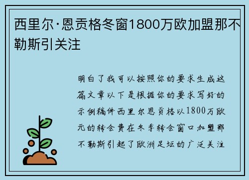 西里尔·恩贡格冬窗1800万欧加盟那不勒斯引关注